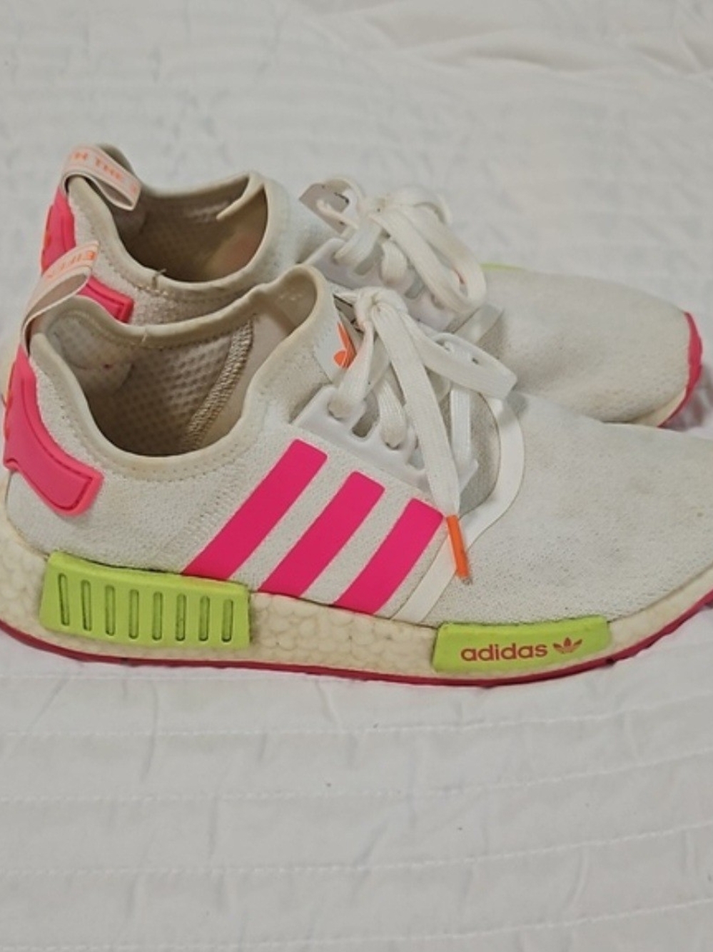Adidas Womens White & Pink NMD R1 Casual Sneakers